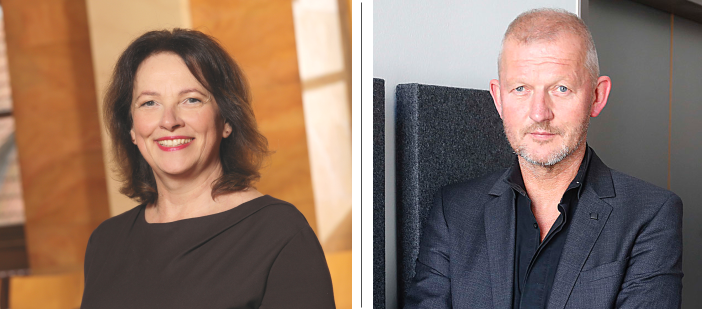 Porträtfotos von Susan Seeber und Olaf Köller, nebeneinander angeordnet.