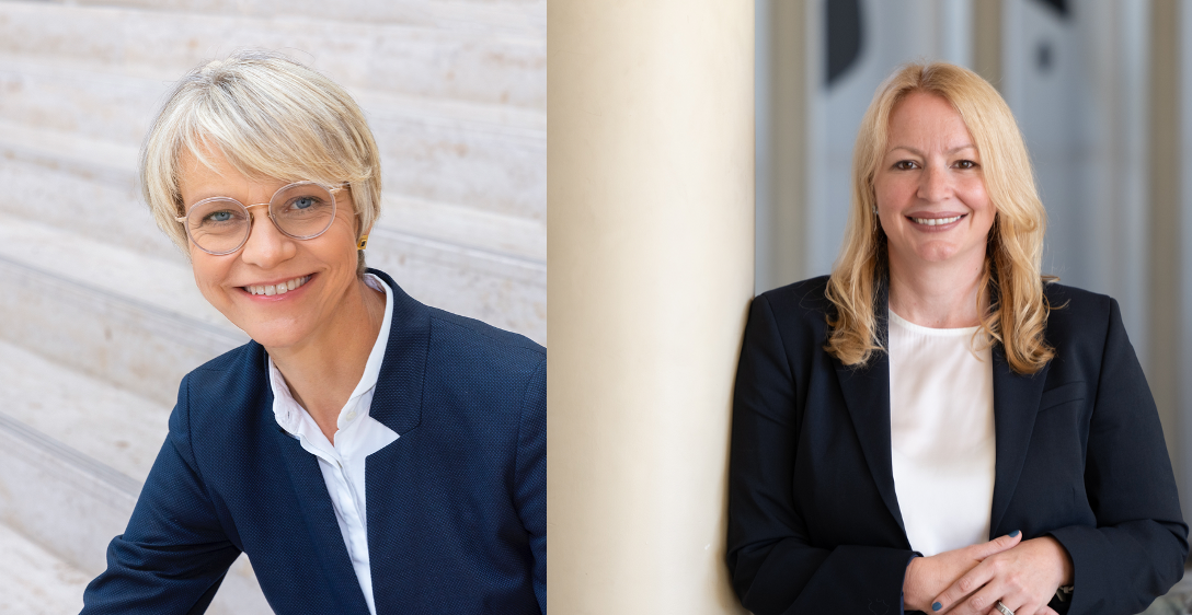 Collage aus Porträtfotos von Dorothee Feller und Christine Streichert-Clivot.