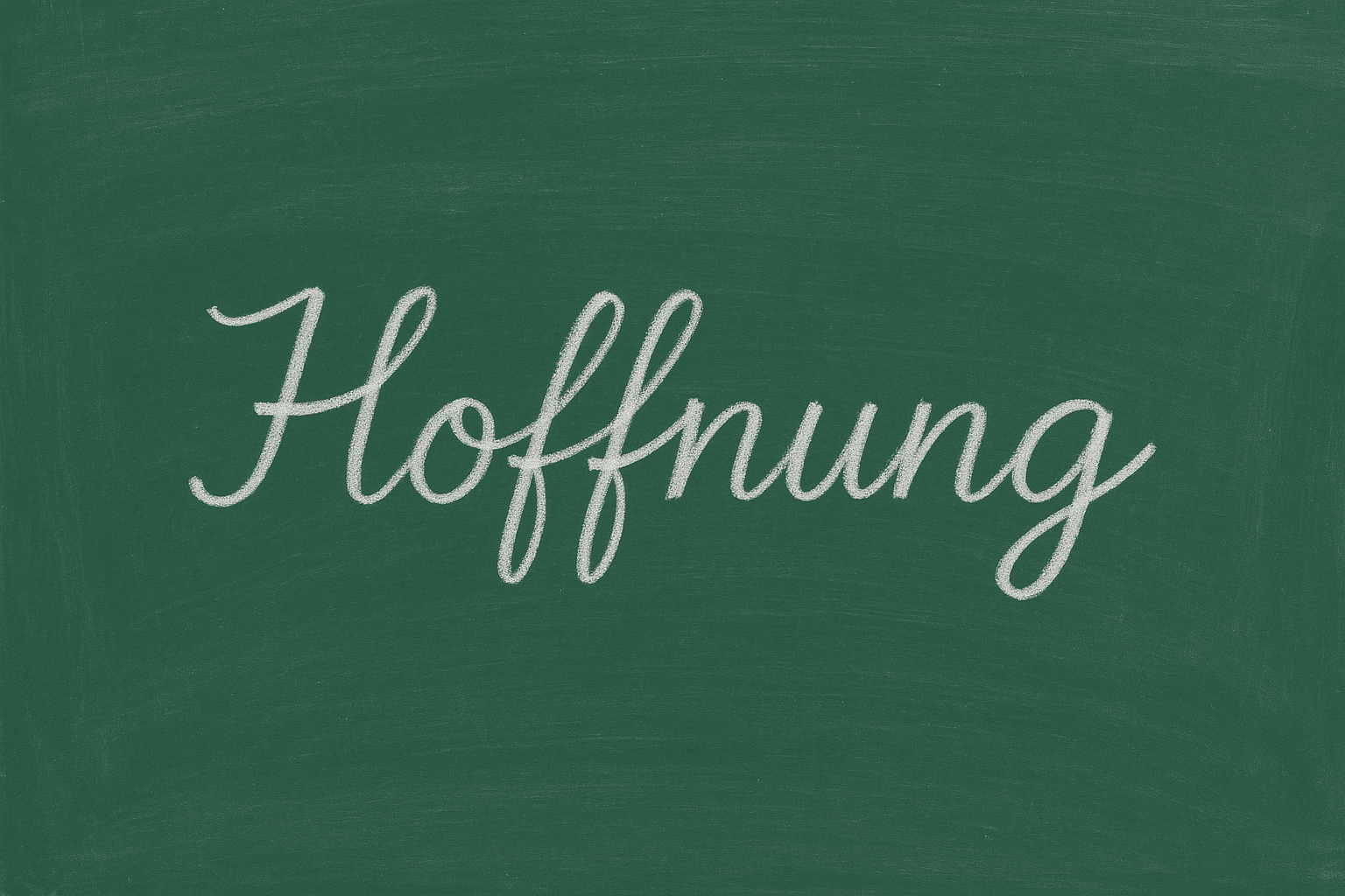 Schultafel, auf der in Schreibschrift mit weisse rKreide das Wort Hoffnung steht.