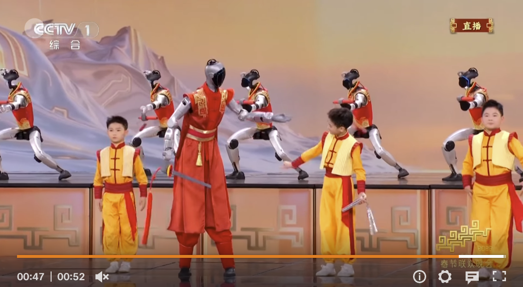 Screenshot der ZDF-Website mit dem Video tanzender humanoider Roboter bei einer chinesischen Fernseh-Gala.