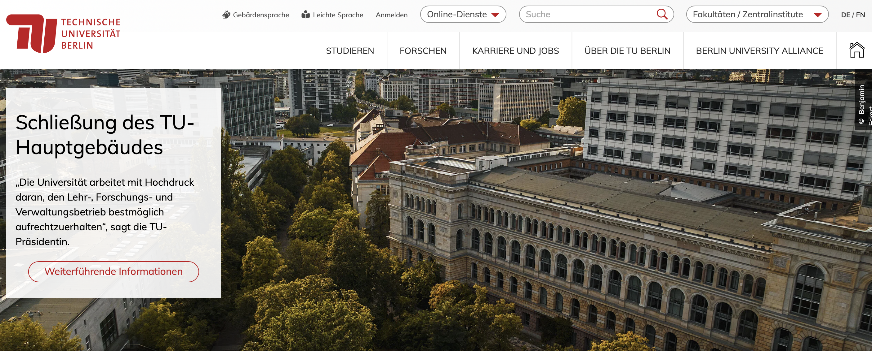 Screenshot von der TU-Website