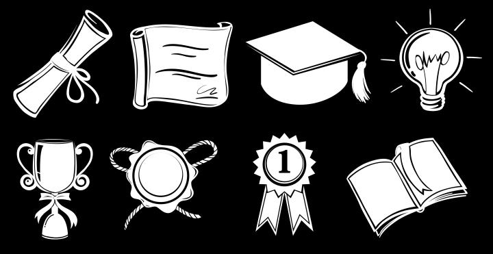 Collage aus verschiedenen Symbolen, die einen erfolgreichen Abschluss darstellen.