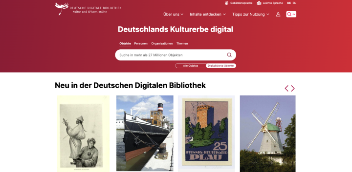 Screenshot der Startseite der Deutschen Digitalen Bibliothek. 