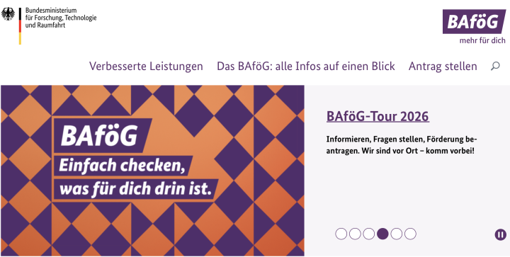 Screenshot von der BAföG-Informationsseite des BMFTR.