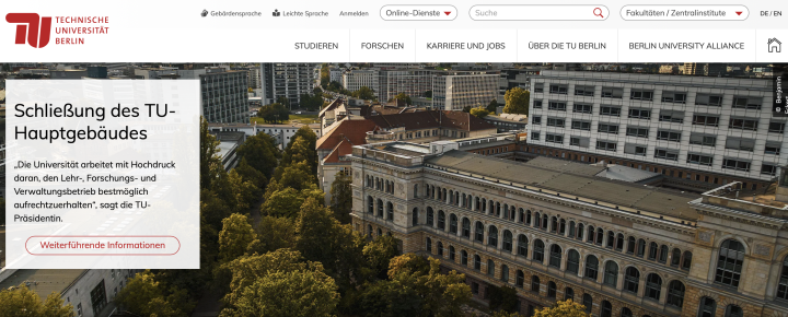 Screenshot von der TU-Website