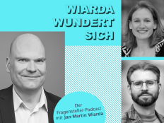Collage aus dem Cover des "Wiarda wundert sich"-Podcasts und Portraitfotos der beiden Gespraechspartner.