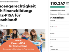 Screenshot der online Petition zur Finanzbildung