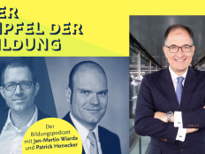 Collage aus Coverbild des Podcasts "Gipfel der Bildung" und Portraitfoto des Gastes Peter Seeberger.