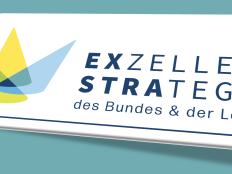 Logo der Exzellenzstrategie des Bundes und der Laender auf gruenem Grund.