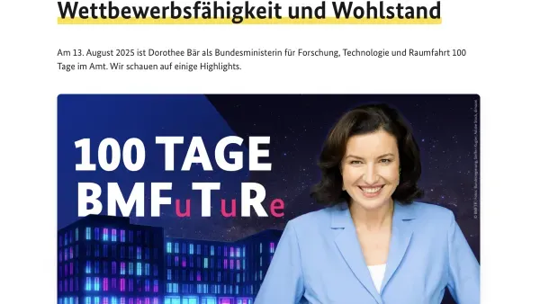 Screenshot der BMFTR-Website zu "100 Tagen BMFuTuRe"