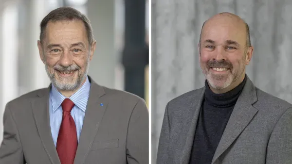 Collage aus Portraitfotos von Friedhelm Muendemann (links) und Hans Georg Helmstaedter (rechts).