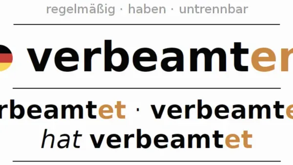 Woerterbucheintrag zum Verb "verbeamten" und seine Konjugation.