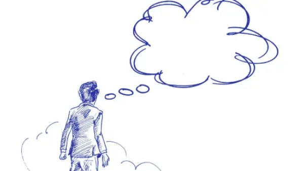 Grobe Skizze eines Businessmannes mit Denkblase.
